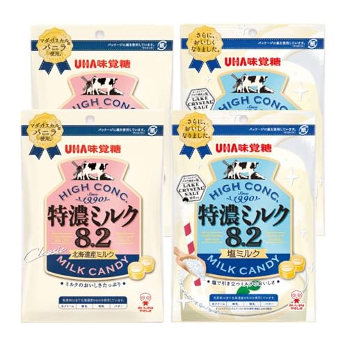特濃ミルク8.2/特濃ミルク8.2塩ミルク(2袋×2種類)UHA味覚糖 北海道産 開封日シール付き【在庫あり】｜価格・送料・ポイント還元まとめ