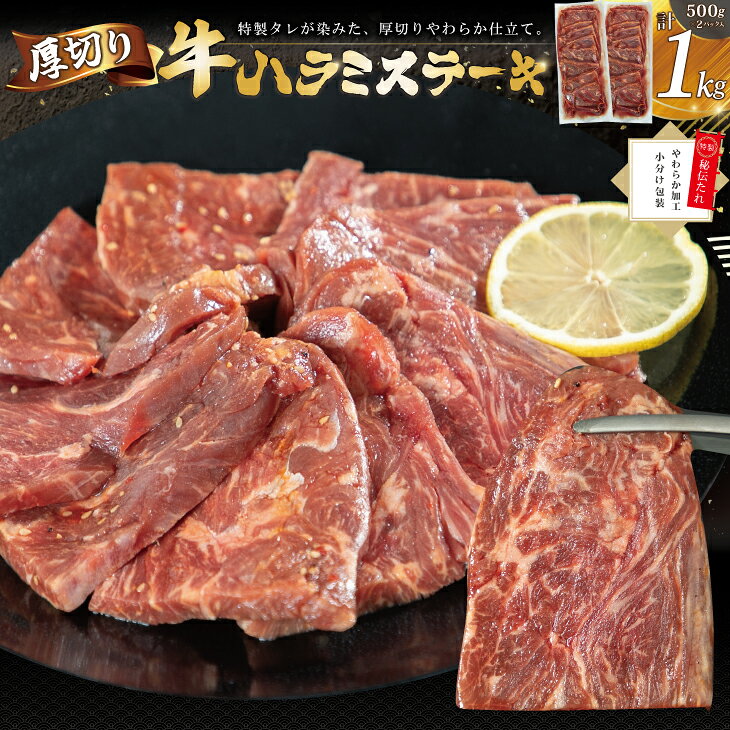 【ふるさと納税】 厚切り 牛ハラミ ステーキ 1kg（500g×2パック）焼くだけ簡単！ 人気 BBQ バーベキュー ごちそう 味付け ジューシー 花巻市｜価格・送料・ポイント還元まとめ