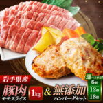 【ふるさと納税】【選べる容量】岩手県産豚肉モモスライス約1kg＆無添加ハンバーグ 6個 / 12個 / 18個 モモ肉 無添加 ハンバーグ スライス 豚肉 100％ 赤身 旨み 小分け おかず お弁当 料理 簡単調理 加熱調理済 時短 湯せん 岩手県 岩手町｜価格・送料・ポイント還元まとめ